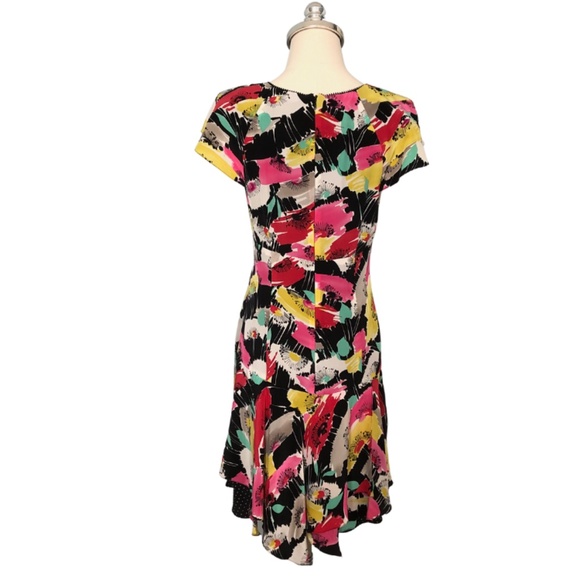 🌺Colorful Abstract Print Dress W/Layers, Sweetheart Neckline, Cap Sleeves, SZ 8 - Picture 2 of 11